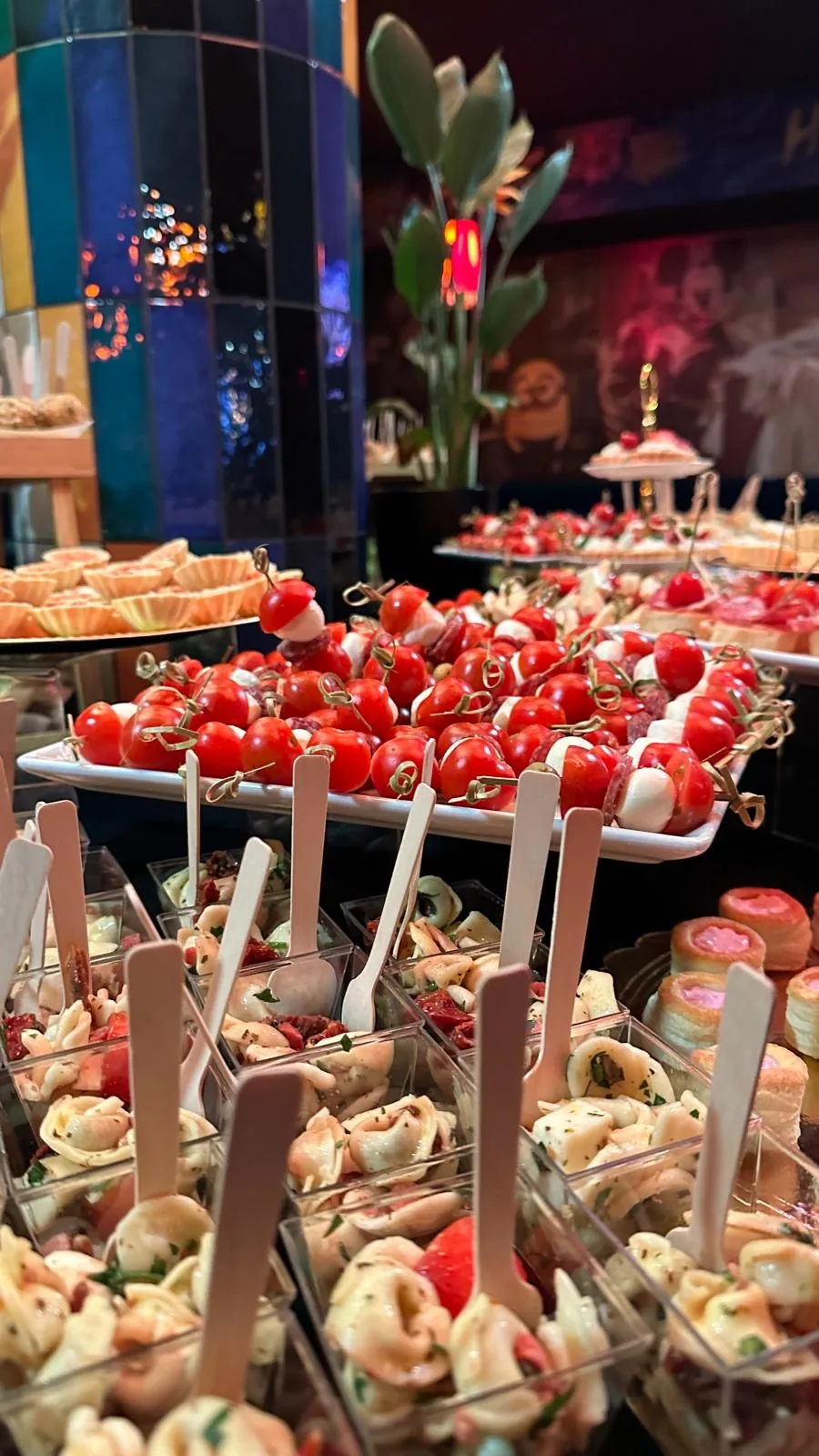 Szaszłyki caprese z mozzarellą i pomidorkami oraz sałatki z tortellini — catering Emilio Szczecin